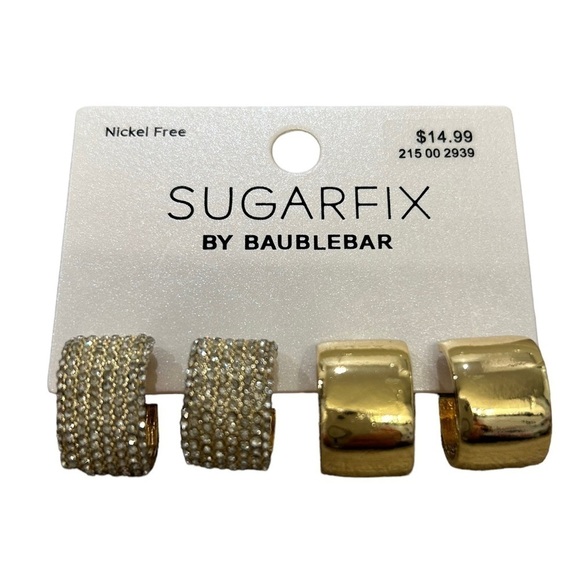 SUGARFIX by Baublebar Gold Finished Minimalist wide huggy hoop Earrings, NWT New - Picture 1 of 6